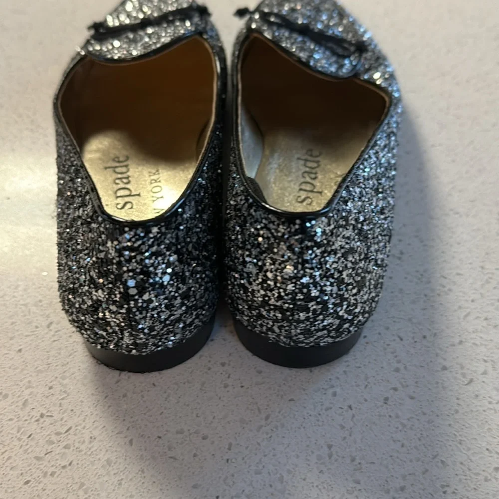 🍍 Kate Spade New York Black Silver Devi Glitter Loafer Slip On Shoes Round Toe